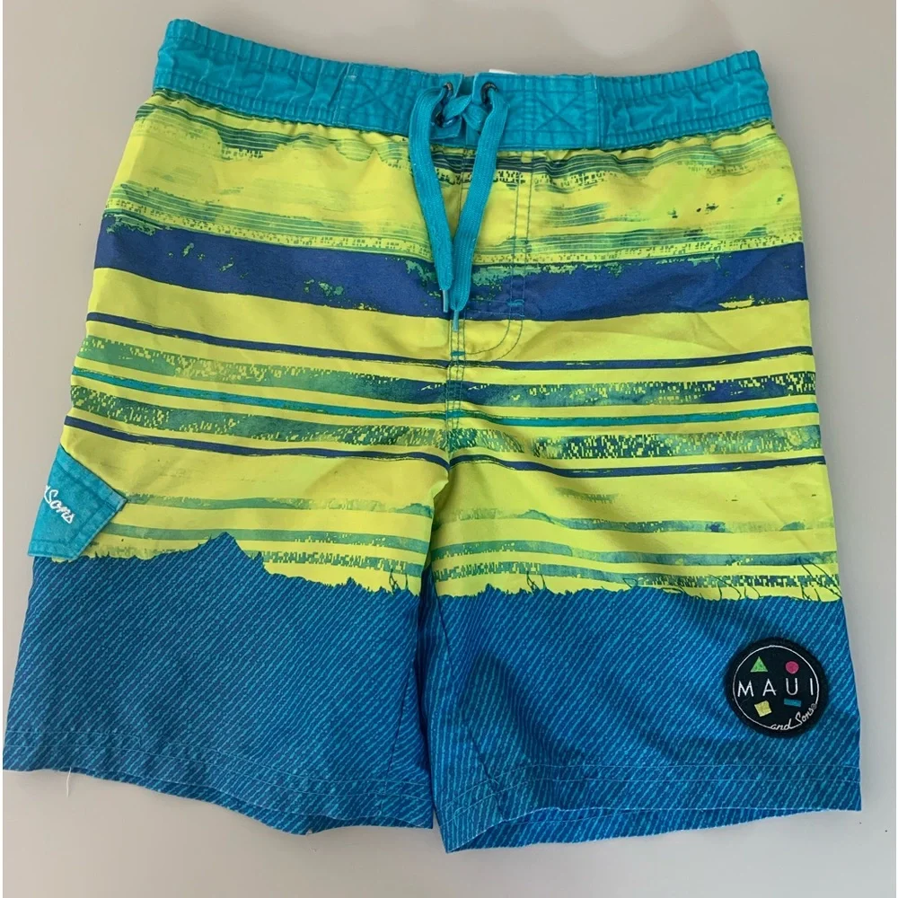 Maui and Sons Neon Yellow and Blue Swim Trunks Sz 6 Boys- Make Offer❣️ - Picture 10 of 12